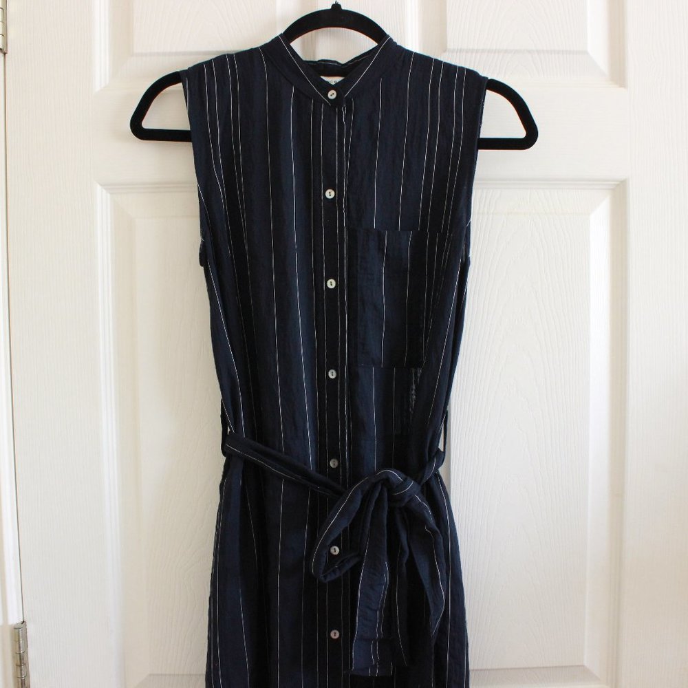 Vince Navy and White Drapey Stripe Midi Shirtdress - Picture 2 of 7